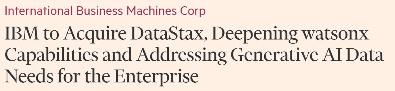 screenshot of an article from the financial times about IBM acquiring DataStax